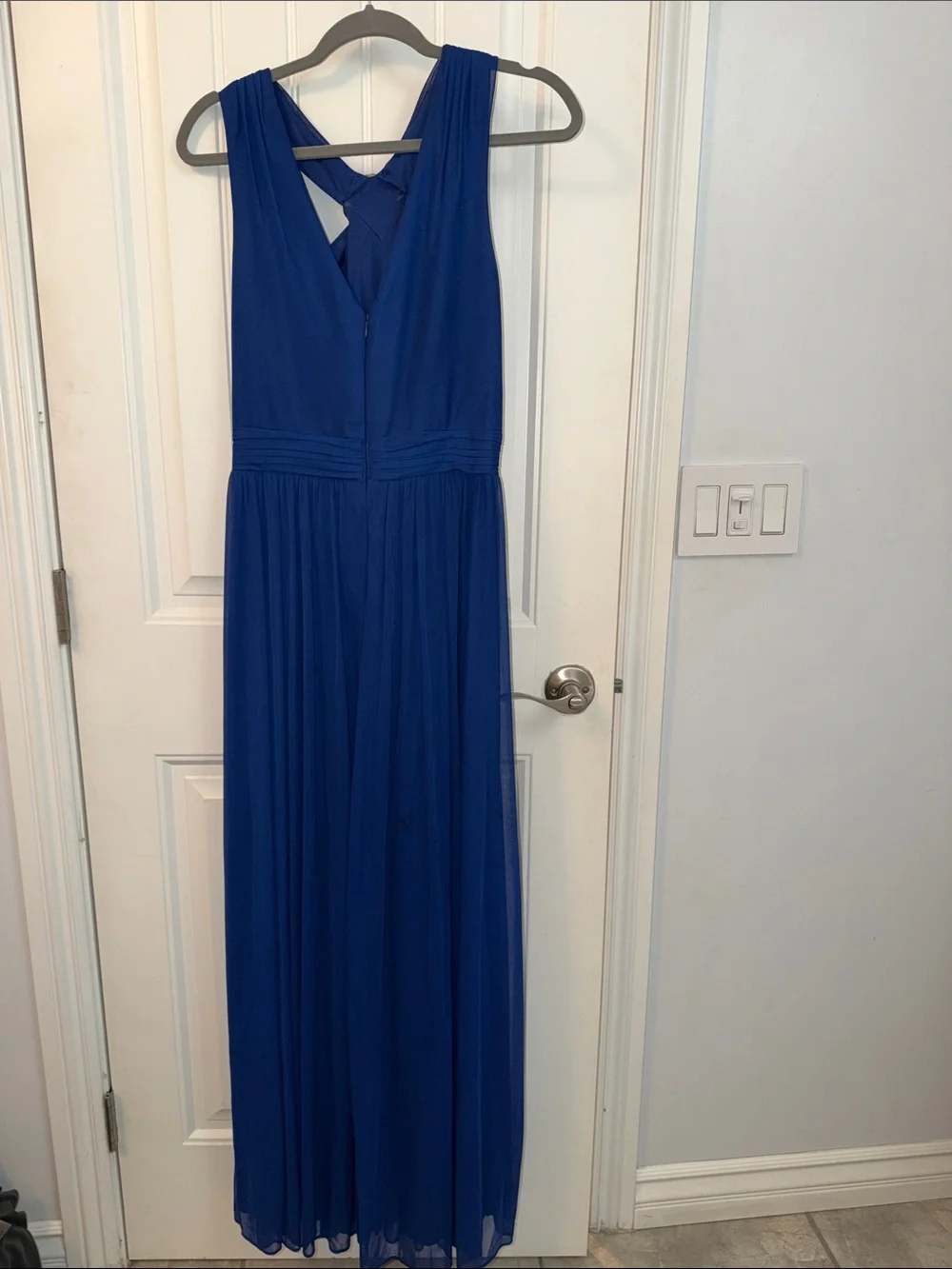 Alex Evenings Royal Blue Pleated Halter Maxi Dress with Jewel Accent size 12